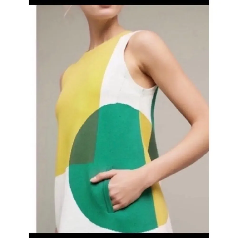 MOTH Anthropologie Green Yellow Retro Mod Sleeveless Colorblock Mini Dress Small - Picture 3 of 6